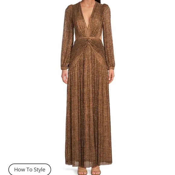 Gianni Bini Dresses & Skirts - Gianni Bini Hazel Metallic Chiffon V-Neck Long Sleeve Cut Out Dress